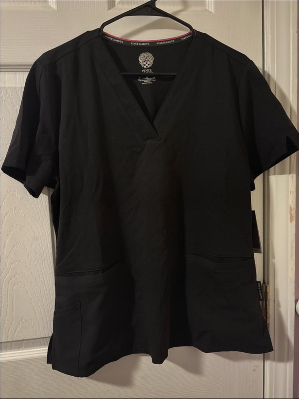 Vince Camuto Scrub Black V-Neck Short Sleeve
